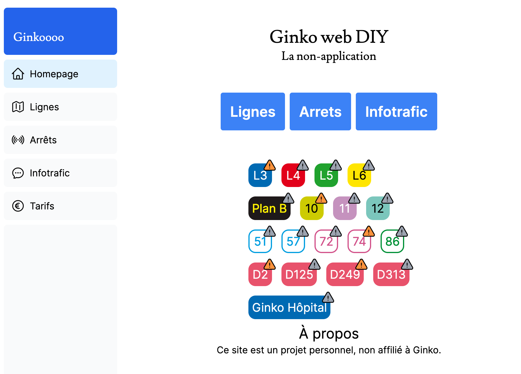 Capture d'écran de la page d'accueil de mon site Ginko web