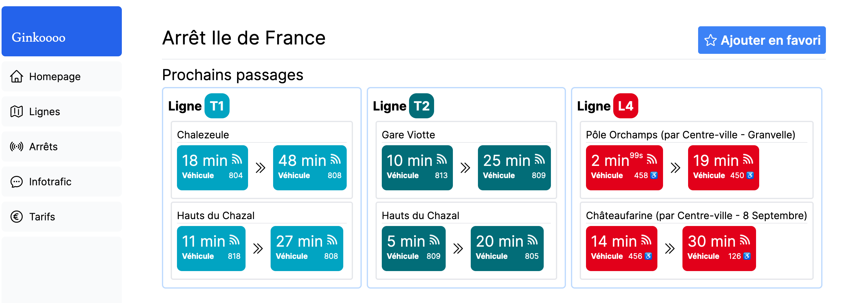 Horaires d'un arrêt