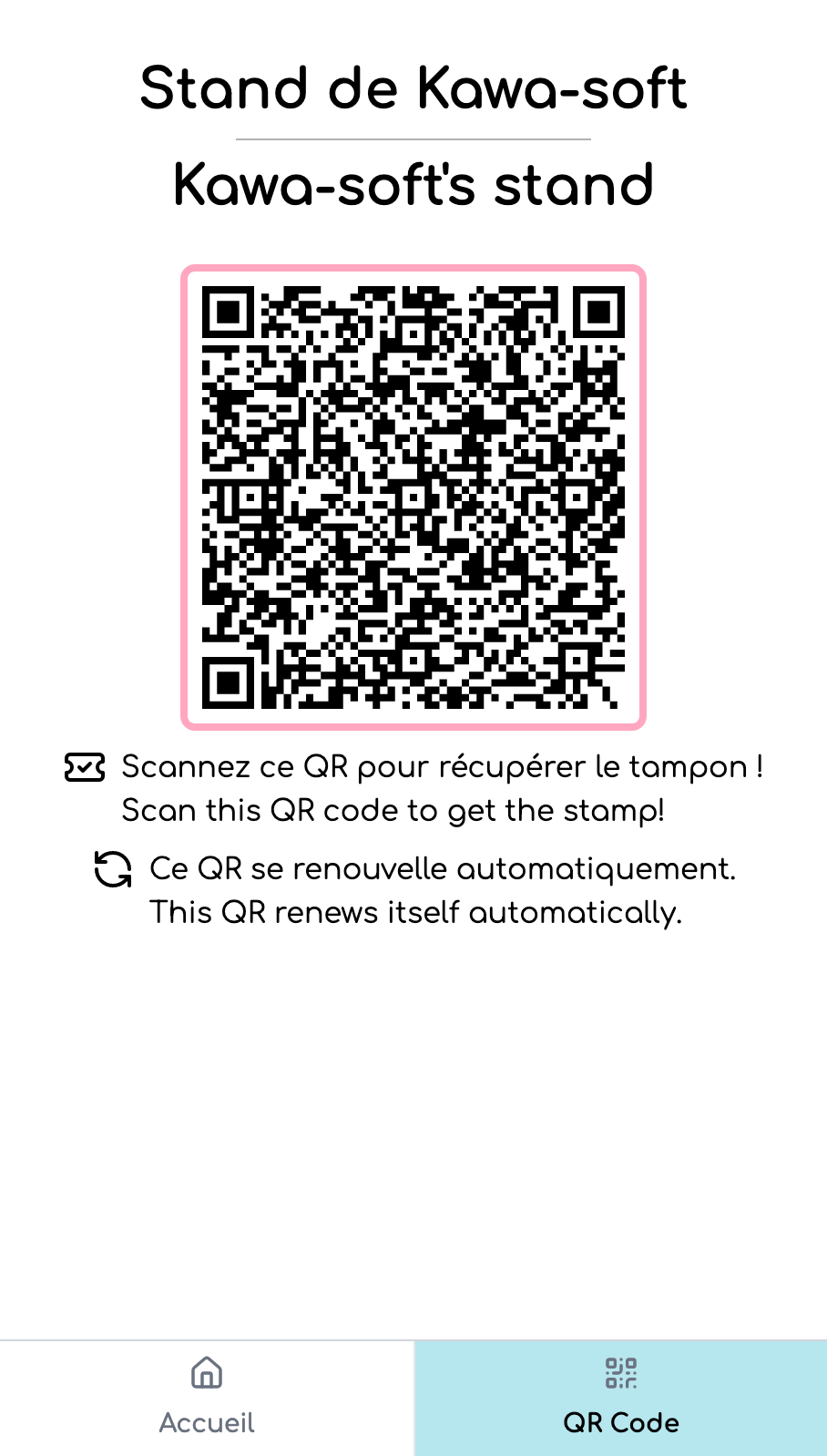 Page de génération de QR code, côté standiste